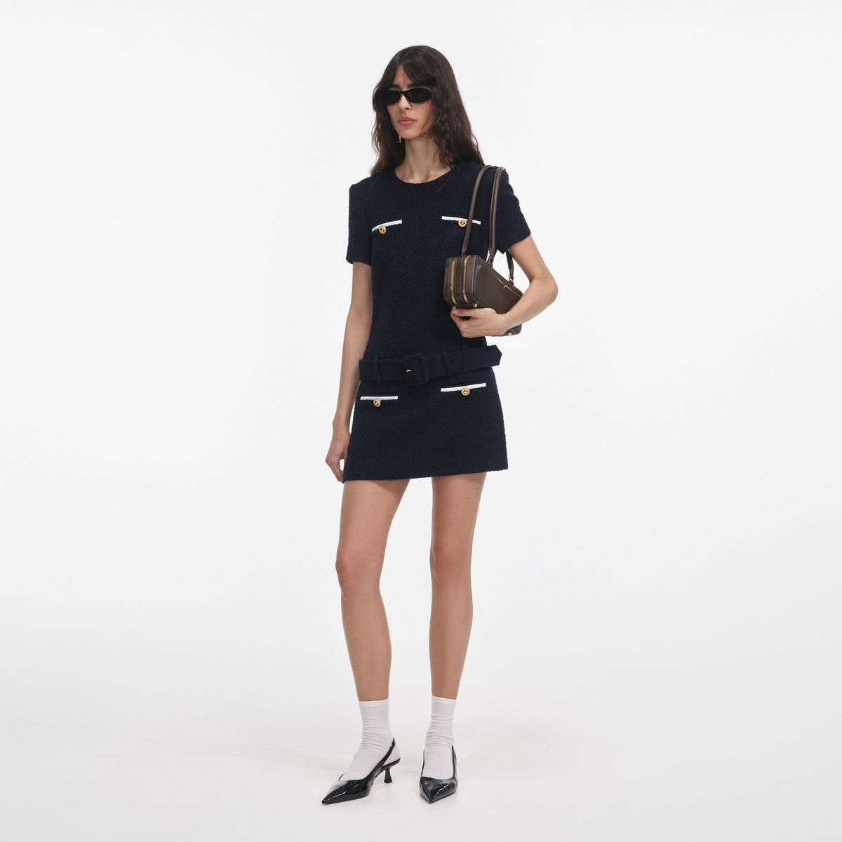 Lacivert Buklet Mini Elbise