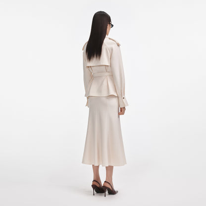 Krem Twill Midi Elbise