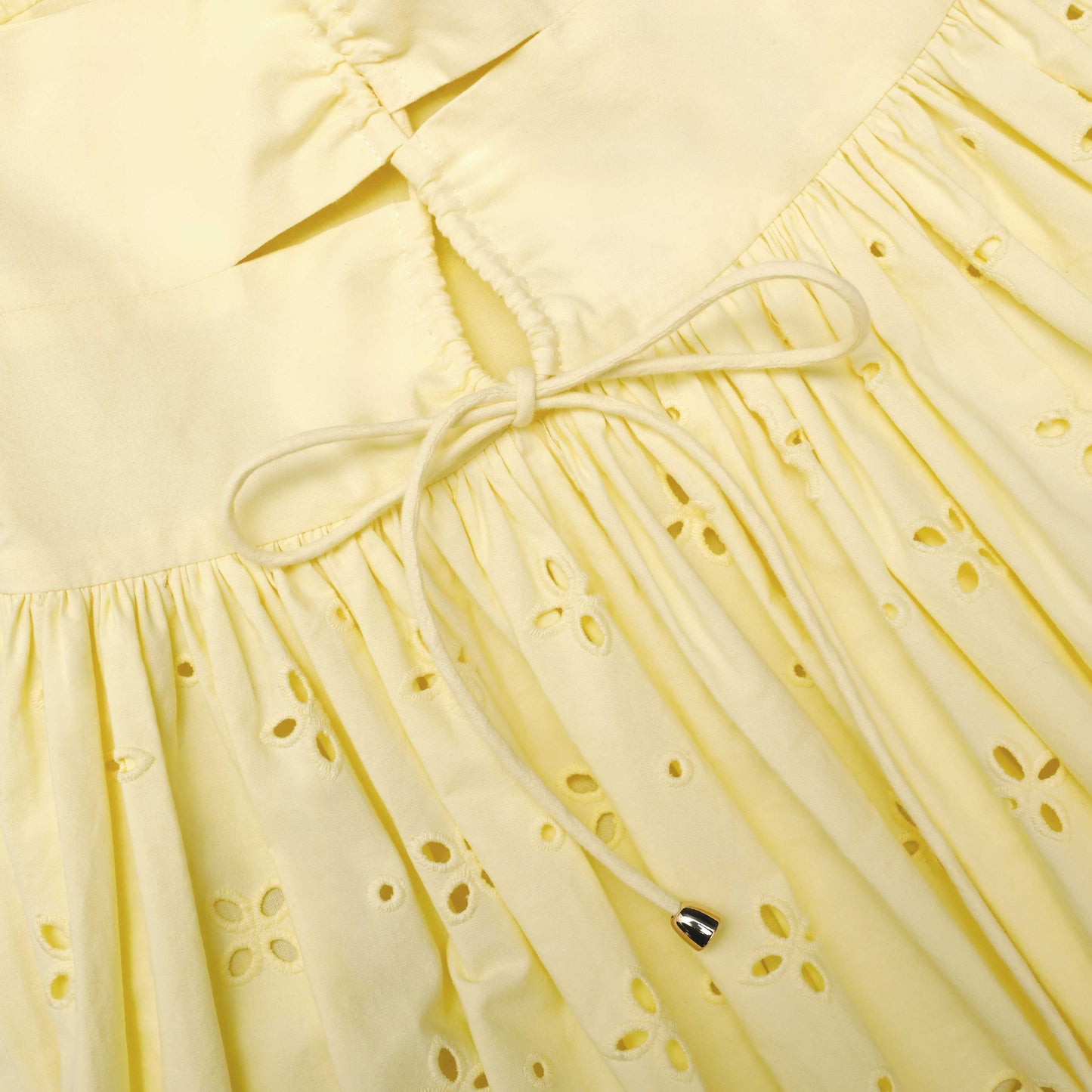 Sarı Pamuklu Broderie Midi Elbise