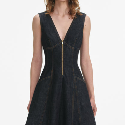 Indigo Denim Midi Elbise