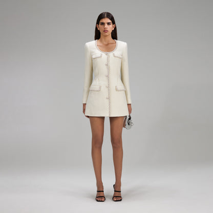 Krem Bukleli Mini Elbise
