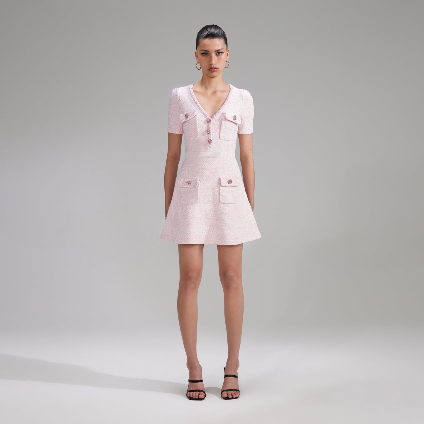 Pembe Pamuklu Örme Mini Elbise