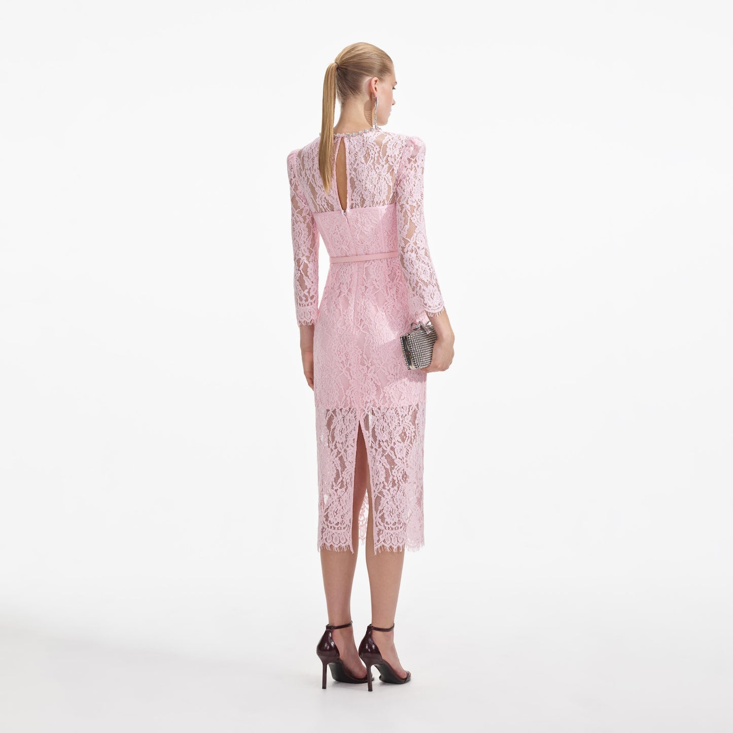 Pembe Dantel Büstiyer Midi Elbise