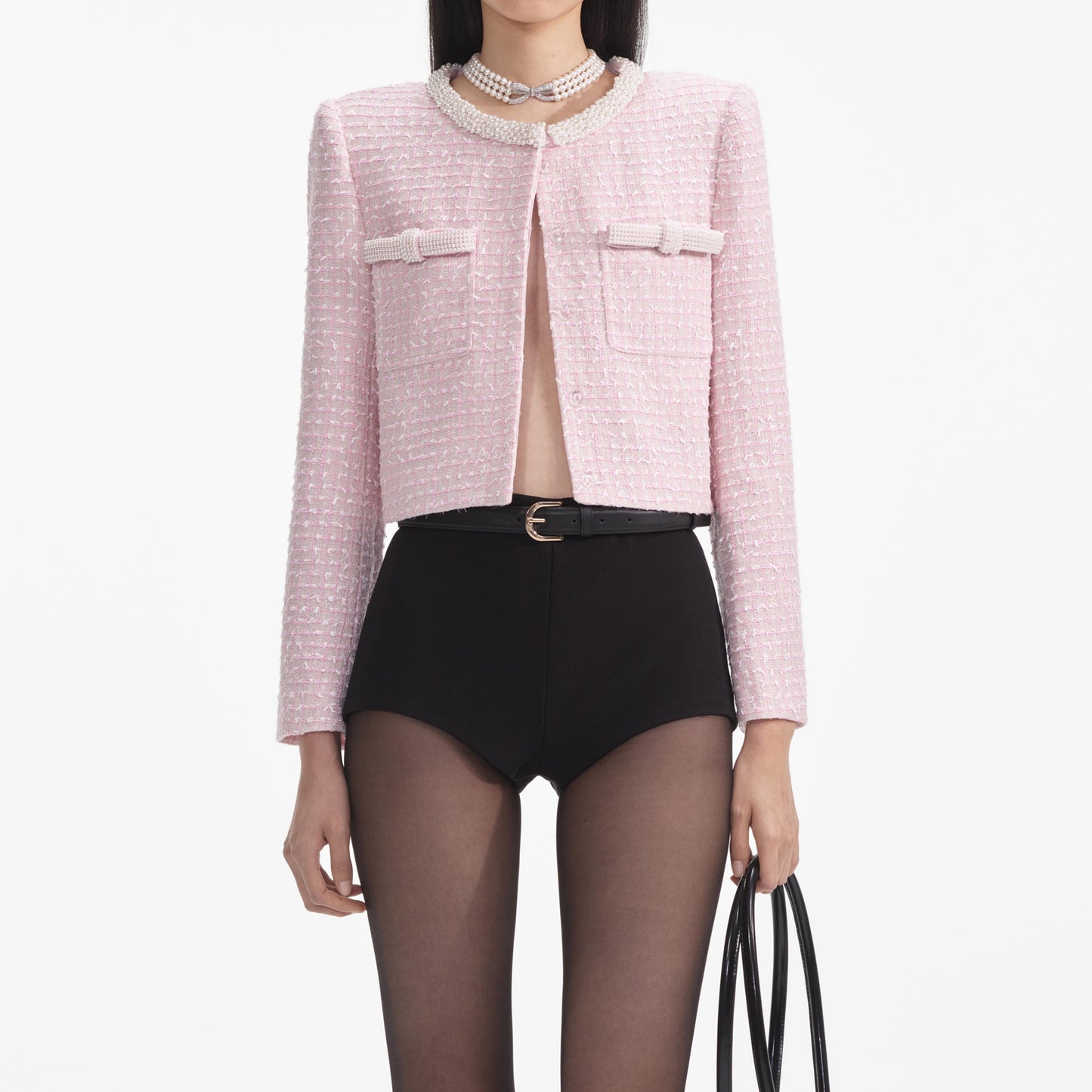 Pembe Buklet İnci Kenarlı Ceket