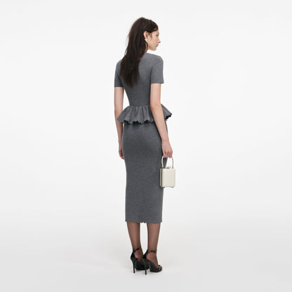 Gri Peplum Örgü Midi Elbise