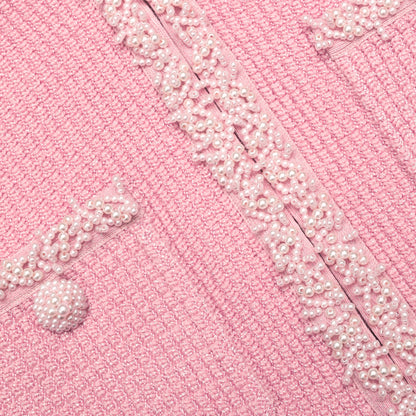 Pembe Peplum Örgü Midi Elbise