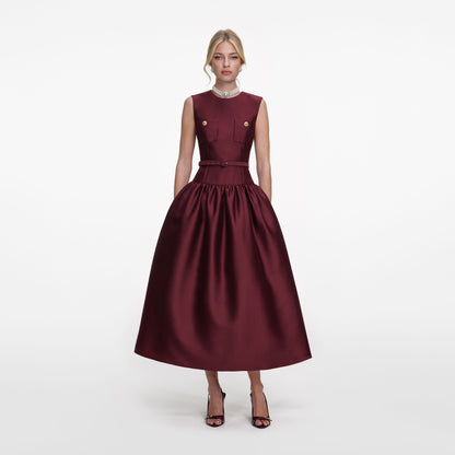 Bordo Tafta Midi Elbise