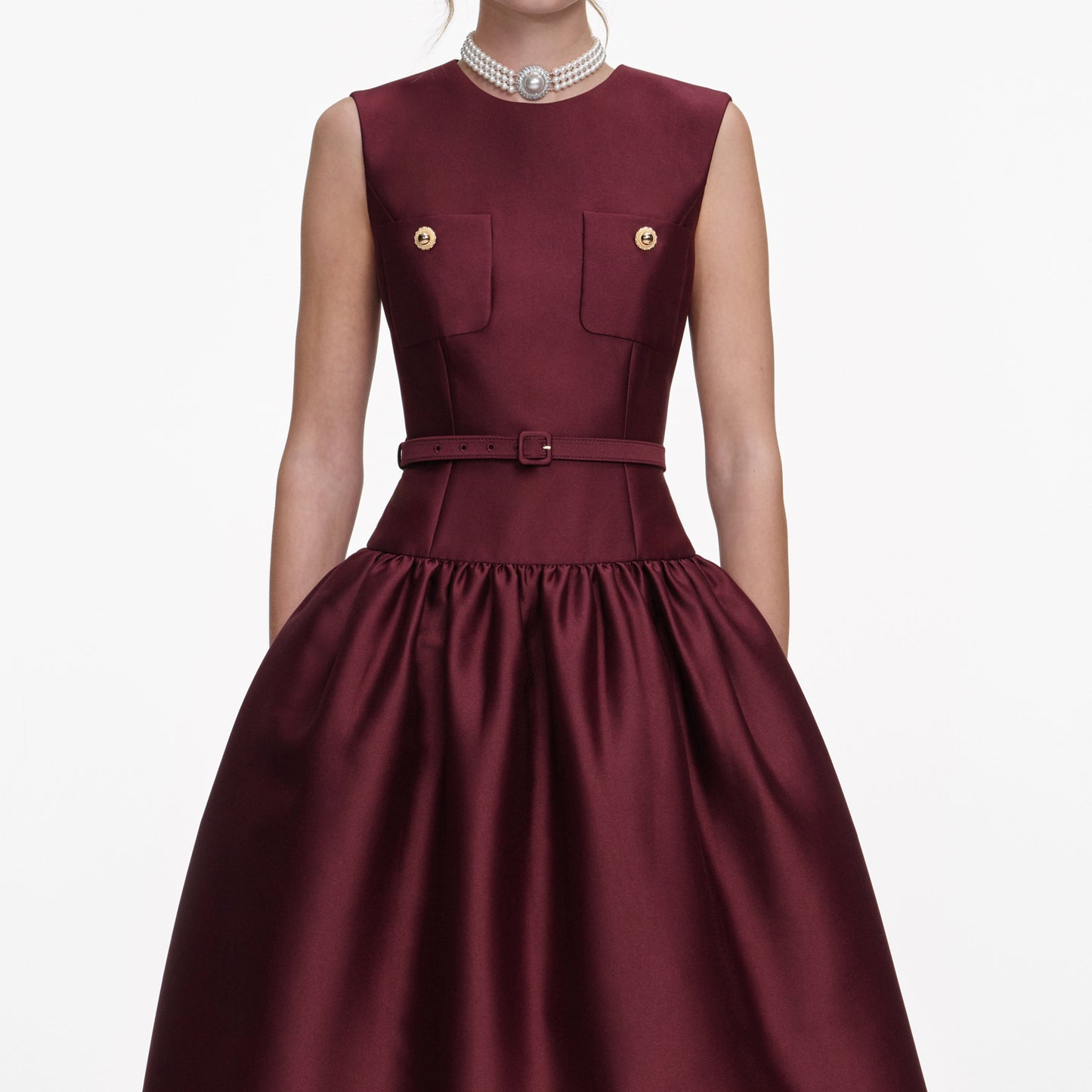 Bordo Tafta Midi Elbise
