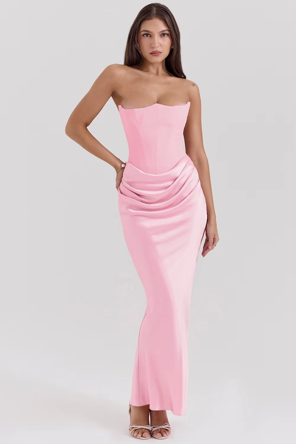 DRAPE ROSE- Saten Davet Elbisesi