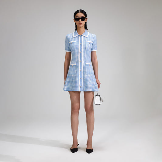 Mavi Lurex Örme Mini Elbise