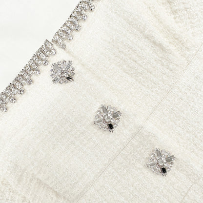 Krem Buklet Diamante Detaylı Midi Elbise