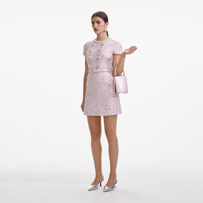 Pembe Buklet İnci Mini Elbise