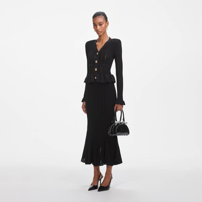 Siyah Örme Peplum Midi Elbise