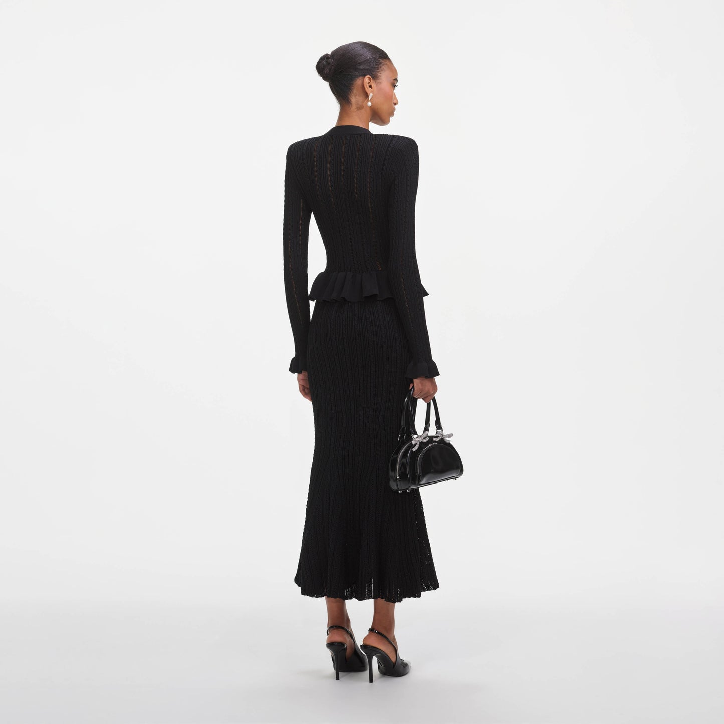 Siyah Örme Peplum Midi Elbise
