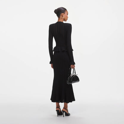 Siyah Örme Peplum Midi Elbise