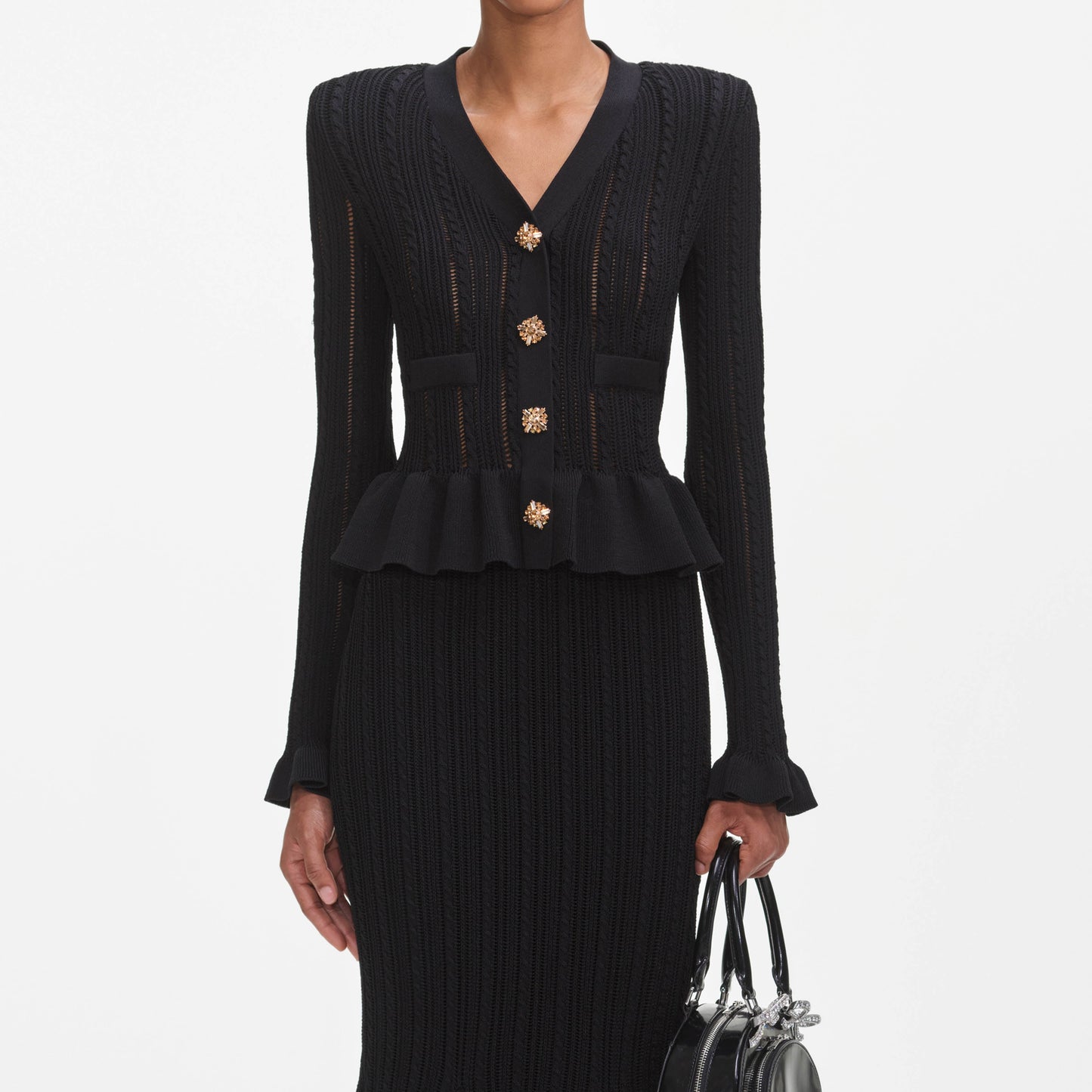 Siyah Örme Peplum Midi Elbise