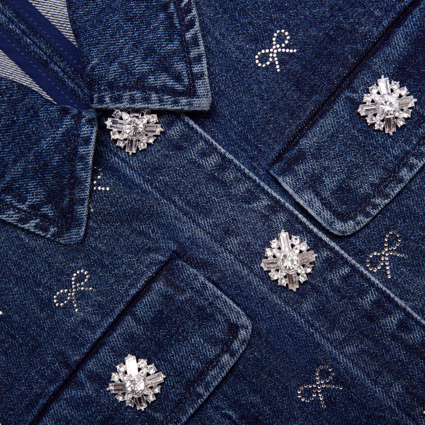 Denim Pırlanta Fiyonk Yaka Mini Elbise