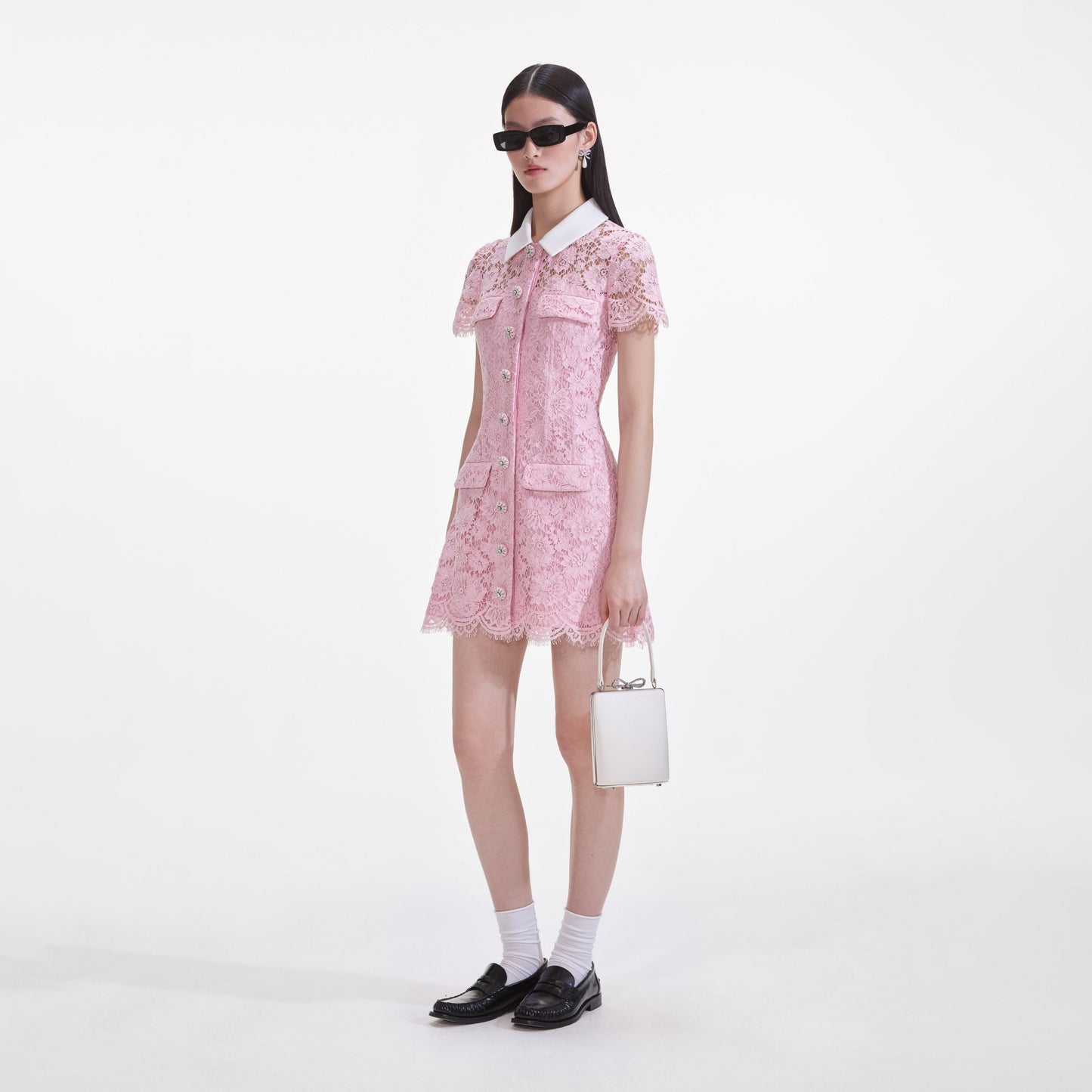 Pembe Dantel Yaka Mini Elbise