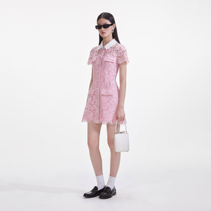 Pembe Dantel Yaka Mini Elbise