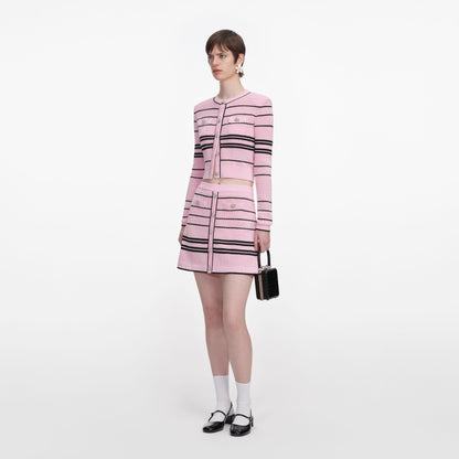 Pembe Çizgili Örme Mini Etek