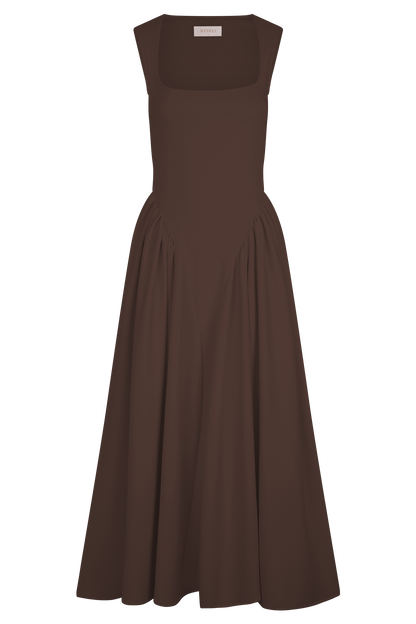 Sharon Scuba Jersey Midi Elbise - Kakao Kahverengi