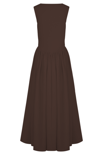 Sharon Scuba Jersey Midi Elbise - Kakao Kahverengi
